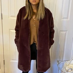 Plum faux fur jacket with pockets